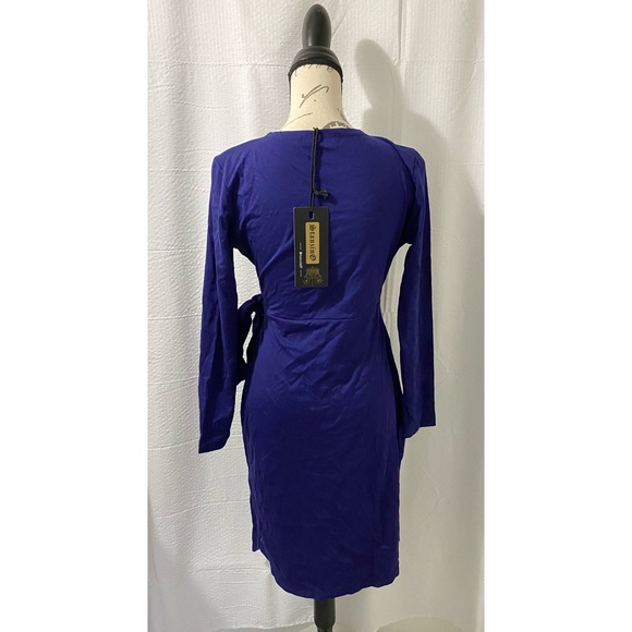 Royal Blue Long Sleeve Wrap Dress - Picture 2 of 3